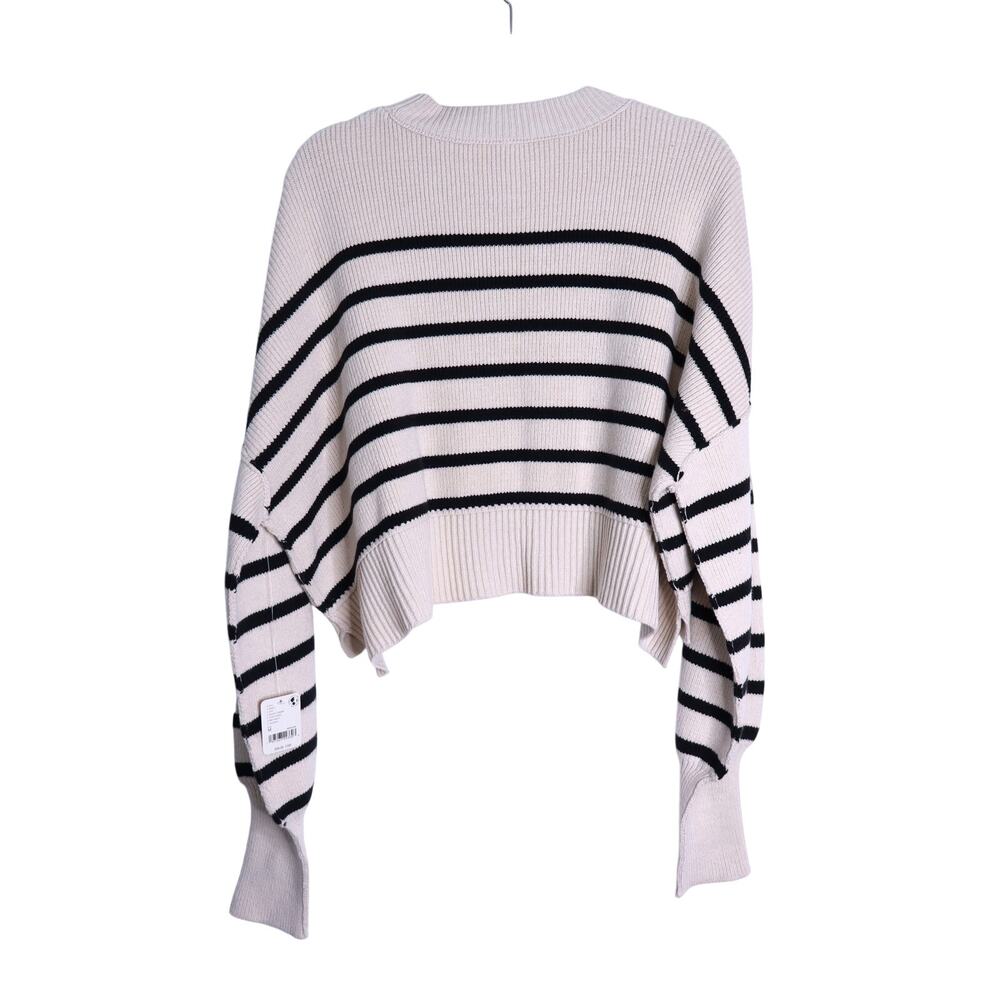 FREE PEOPLE Stripe Easy Street Crop Sweater NWT Pearl Combo Pullover Women's M - Picture 3 of 12